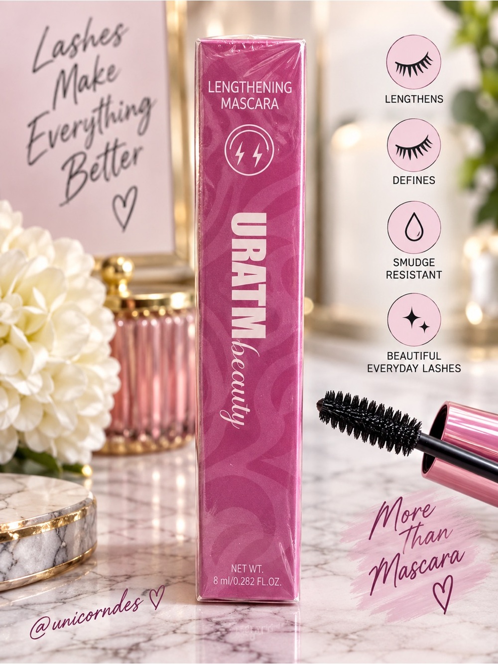 URATM Beauty Lengthening Mascara 8ml U138 Factory Sealed Pink